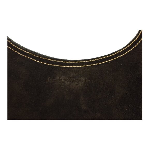 Salvatore Ferragamo Hobo Black Suede Shoulder Bag with white contrast stitching - Picture 4 of 14